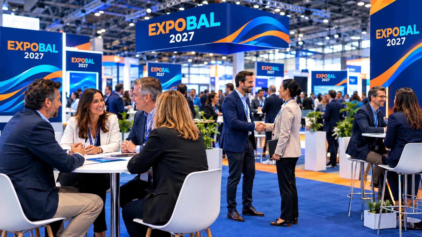 Ejecutivos de negocios en sesión de networking B2B en EXPOBAL 2027, Expo Bebidas y Alimentos Líquidos, Aguascalientes México